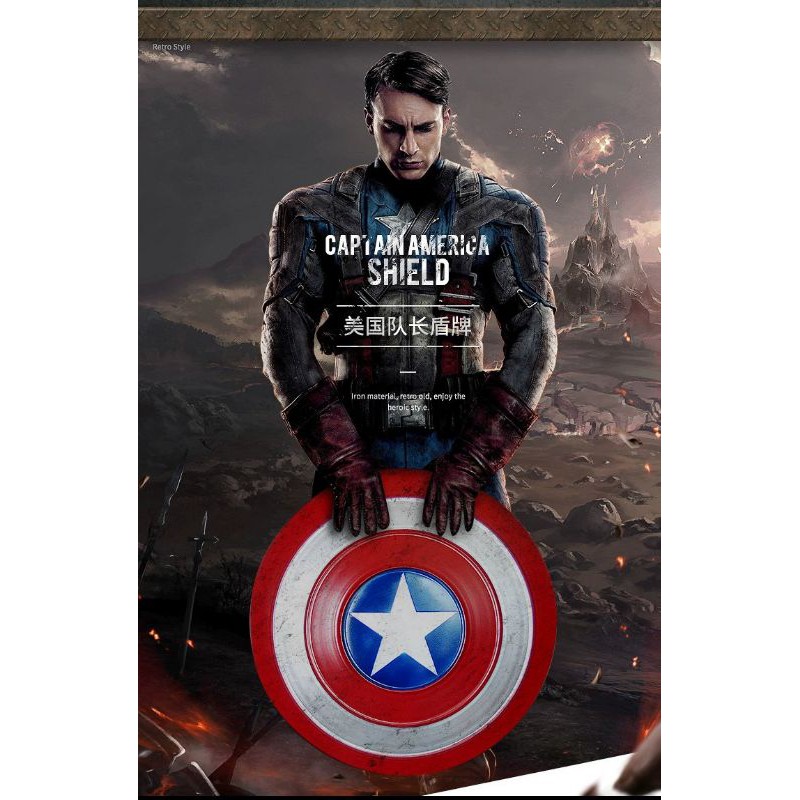 (CÓ SẴN) Khiên Captain America Bằng Kim Loại Nguyên Khối Tỉ Lệ 1:1 Cực Chất Tặng Kèm Mặt Nạ