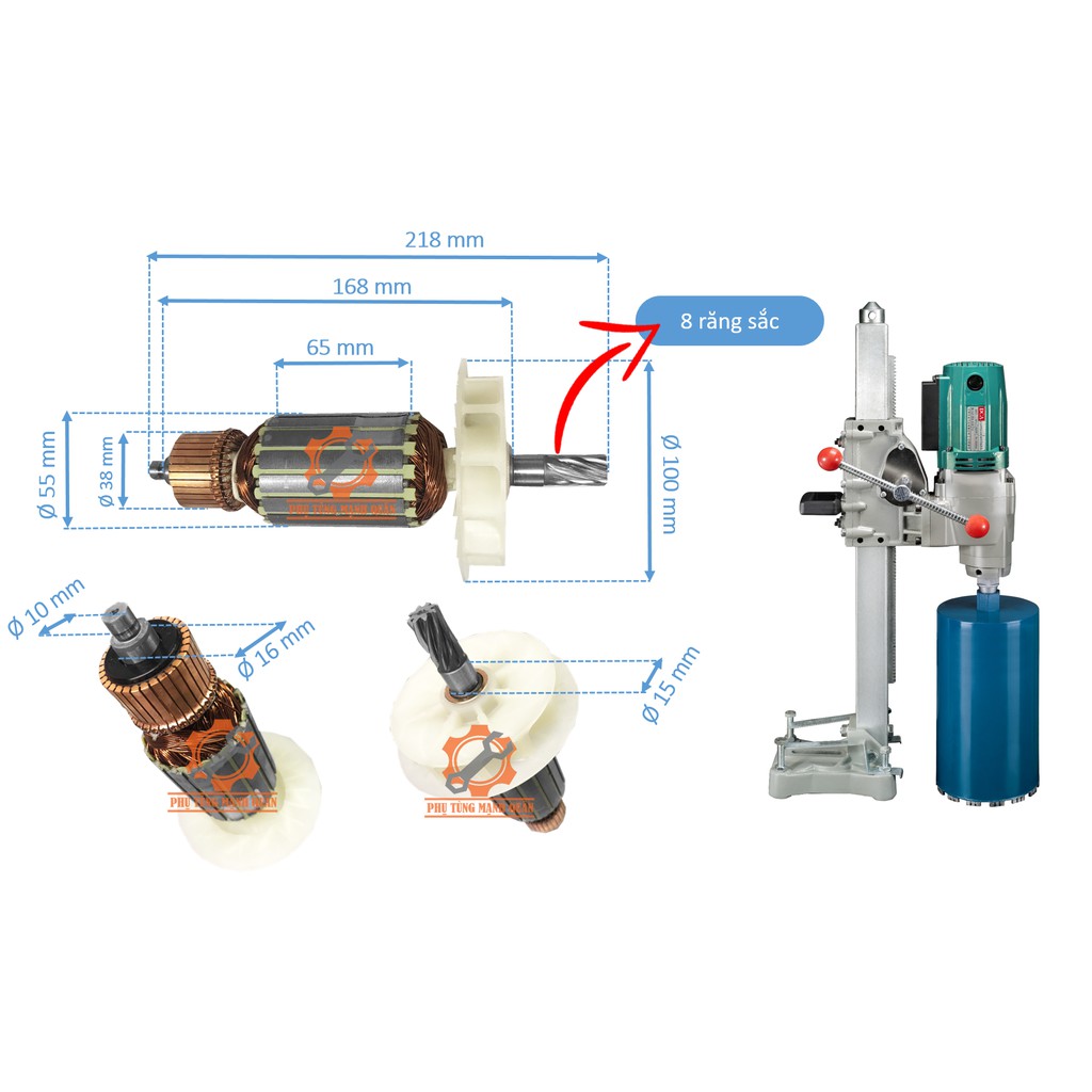 rotor/ruột máy khoan rút lõi bê tông DCA AZZ02-200S ( Z1Z-FF02-200 ) tặng kèm chối than cao cấp