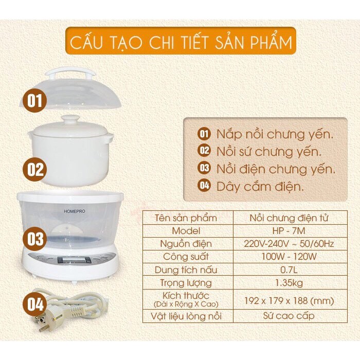 Nồi chưng yến đa năng Homepro HP-7M 700ml (Hàng chính hãng)