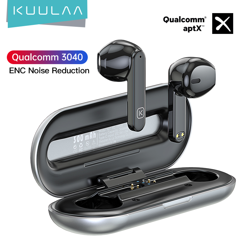 KUULAA Stereo IPX5 Waterproof Earplugs Ultra-thin Qualcomm Aptx Noise Cancelling Bass In-Ear Bluetooth 5.0 Wireless Headphones