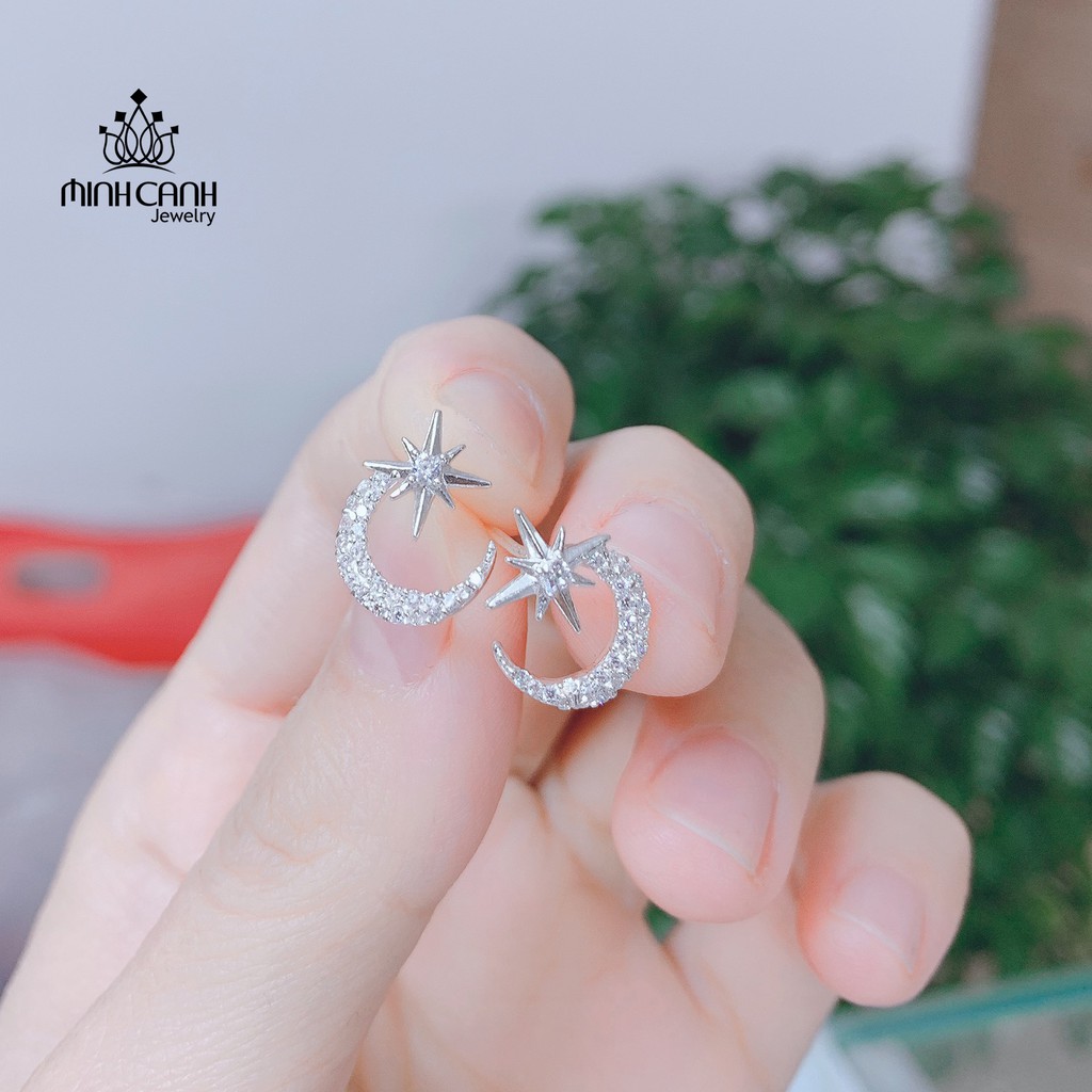 Khuyên Tai Bạc Hình Trăng Sao Chốt Thẳng - Minh Canh Jewelry