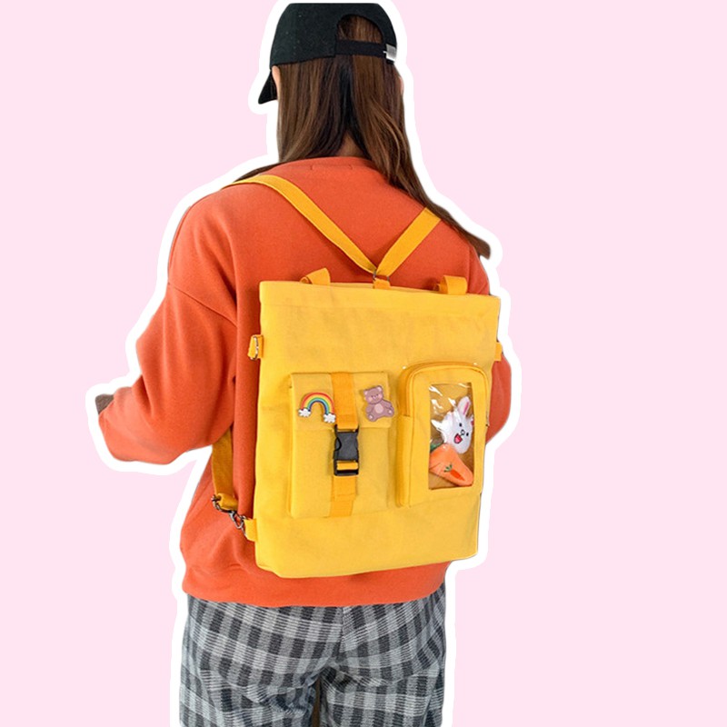 Túi tote vải canvas đeo chéo balo cute dễ thương tặng phụ kiện thích hợp đi học đi chơi MOTERI TV002