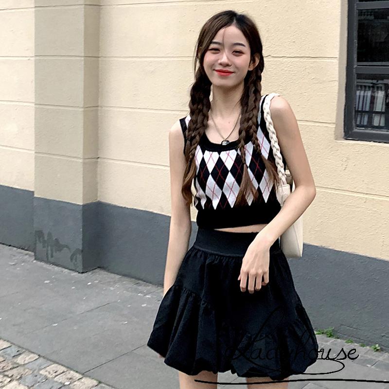 Áo Dệt Kim Không Tay Cổ Chữ U In Họa Tiết Kim Cương Hợp Thời Trang Cho Nữ