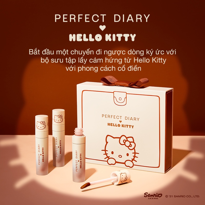 Hộp son kem nhung lì PERFECT DIARY thiết kế phối hoạ tiết Hello Kitty | BigBuy360 - bigbuy360.vn