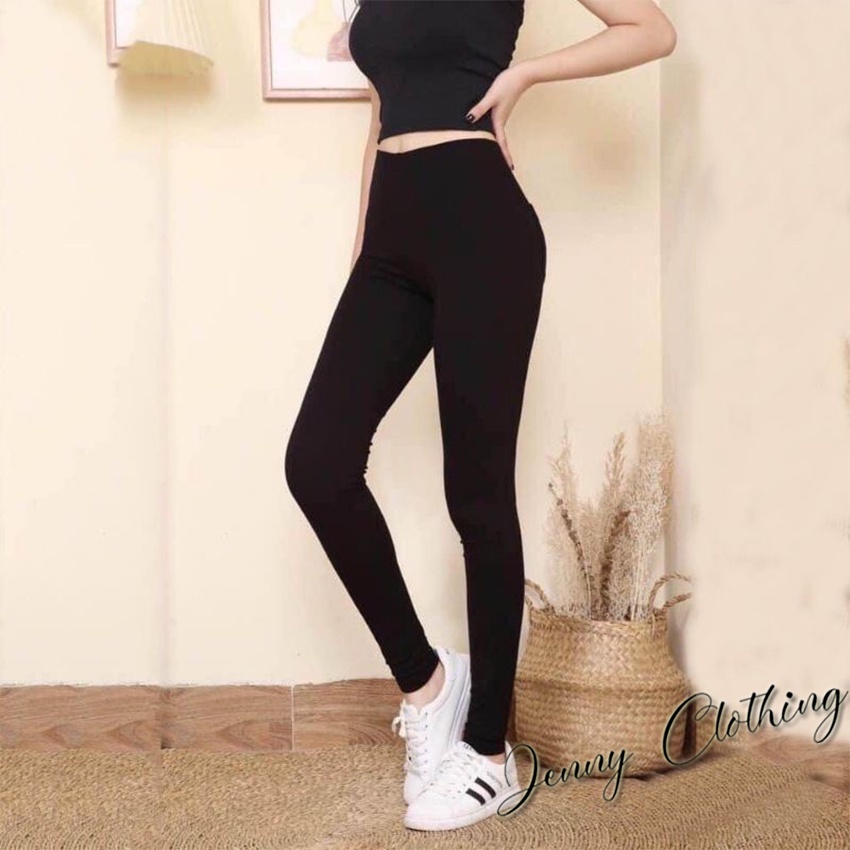 Quần legging nữ cạp lưng cao co giãn gen bụng nâng mông ôm sát có túi quần tregging vải cotton đen dày mặc tập gym yoga