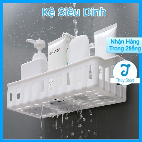 Kệ nhà tắm dán tường lớn đựng đồ nhà vệ sinh siêu dính chịu lực tốt phụ kiện nhà vệ sinh 2 miếng dán dễ dàng sử dụng