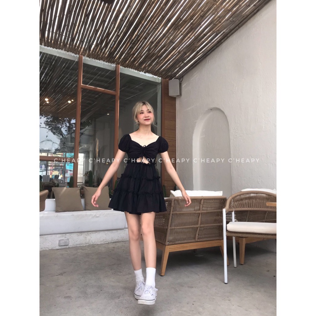 Đầm babydoll tiểu thư, váy nữ sang chảnh rút dây khoét eo ullzang _Rosyhana