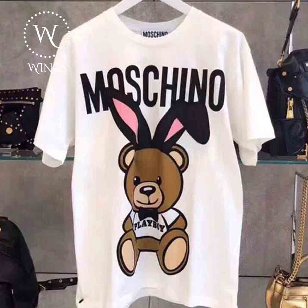 Áo thun nữ fom rộng tay lỡ dấu quần moschino teddy rabit