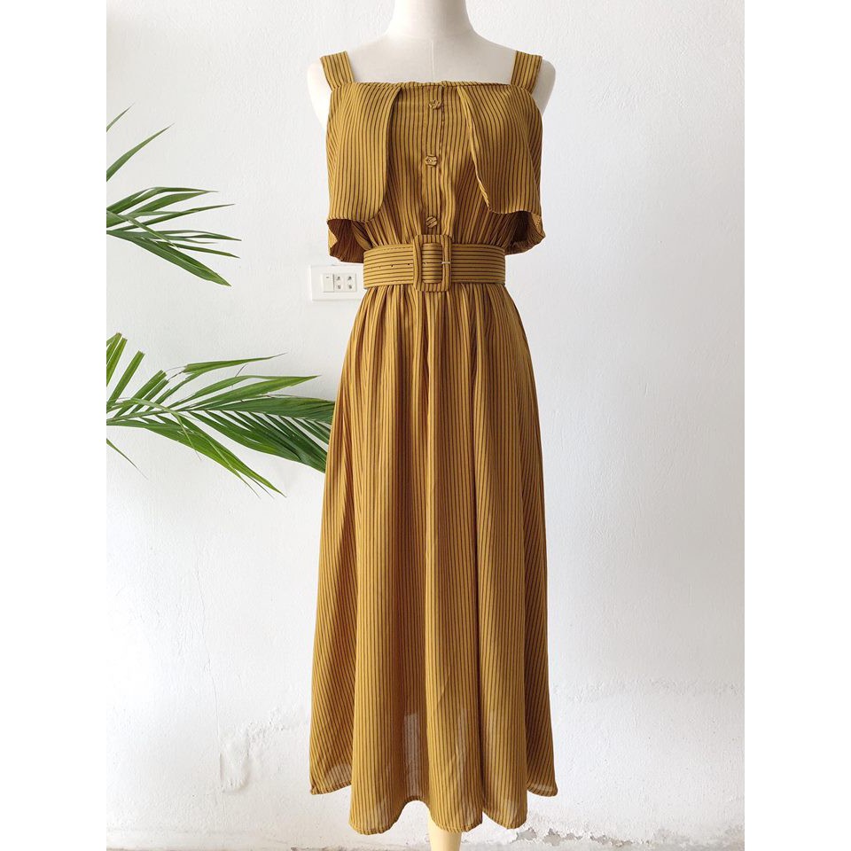 Váy maxi hai dây kẻ sọc kèm belt a203