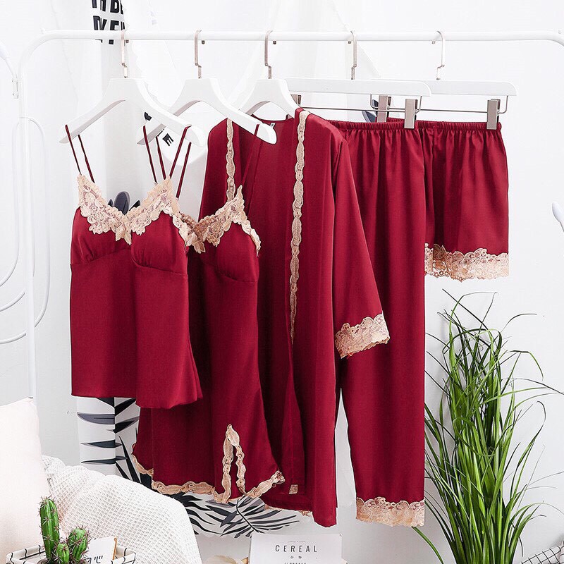 Set bộ ngủ lụa satin 5 in 1 nopi shop | BigBuy360 - bigbuy360.vn