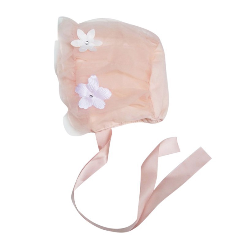 Nón tai bèo công chúa phối vải voan dễ thương có dây cột cho bé gái