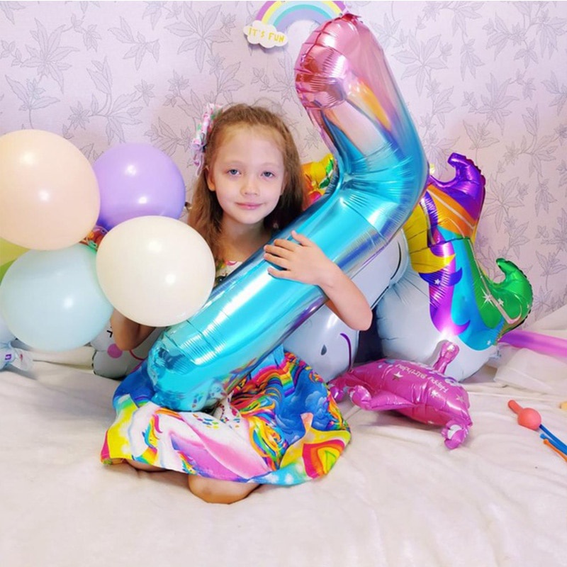 Bộ phụ kiện trang trí bánh kem hình kỳ lân/cầu vồng 1 tuổi cho bé