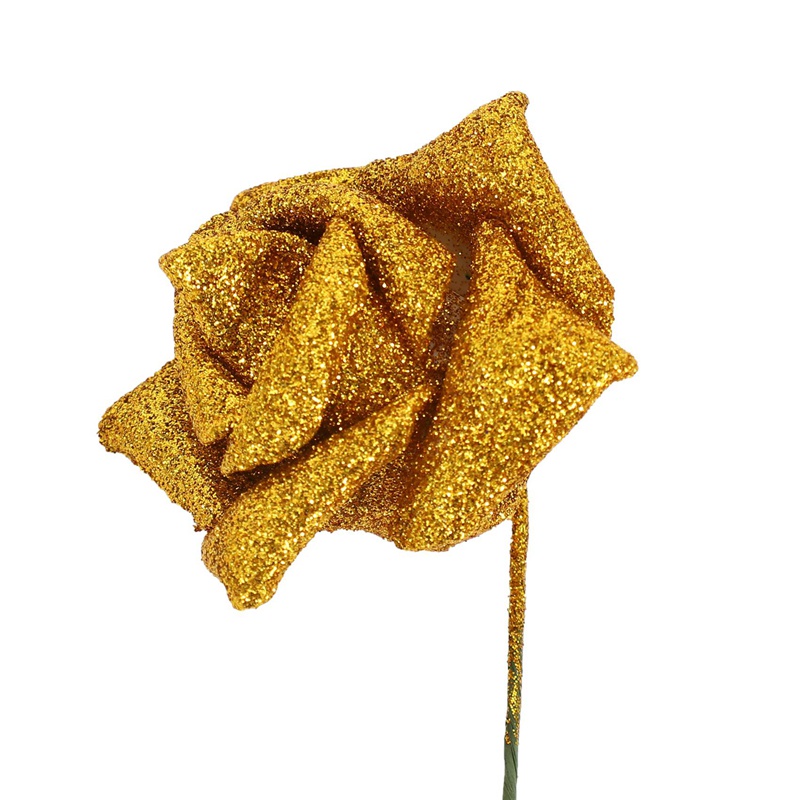 Bộ 7 Bông Hồng Giả Bằng Mút Xốp Màu Vàng Lấp Lánh Trang Trí Nhà Cửa