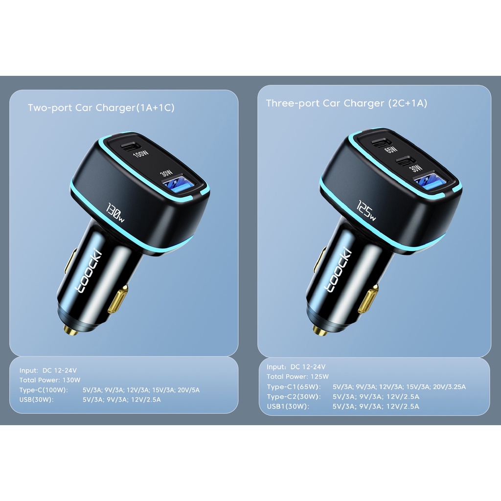 Tẩu sạc nhanh TOOCKI PPS PD3.0 QC3.0 USB Type C 125W cho xe Huawei