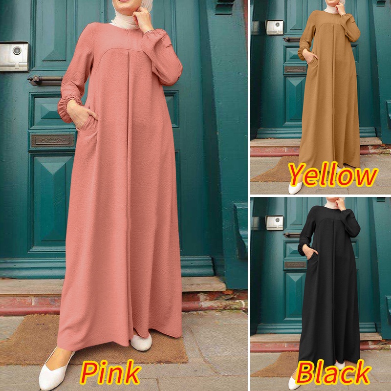 Đầm người hồi giáo Zanzea dáng dài rộng cổ tròn phong cách vintage cho nữ