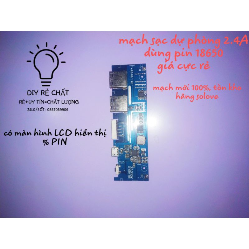 Mạch sạc dự phòng 2.1A giá rẻ , có màn hình lcd hiển % PIN ,full linh kiện