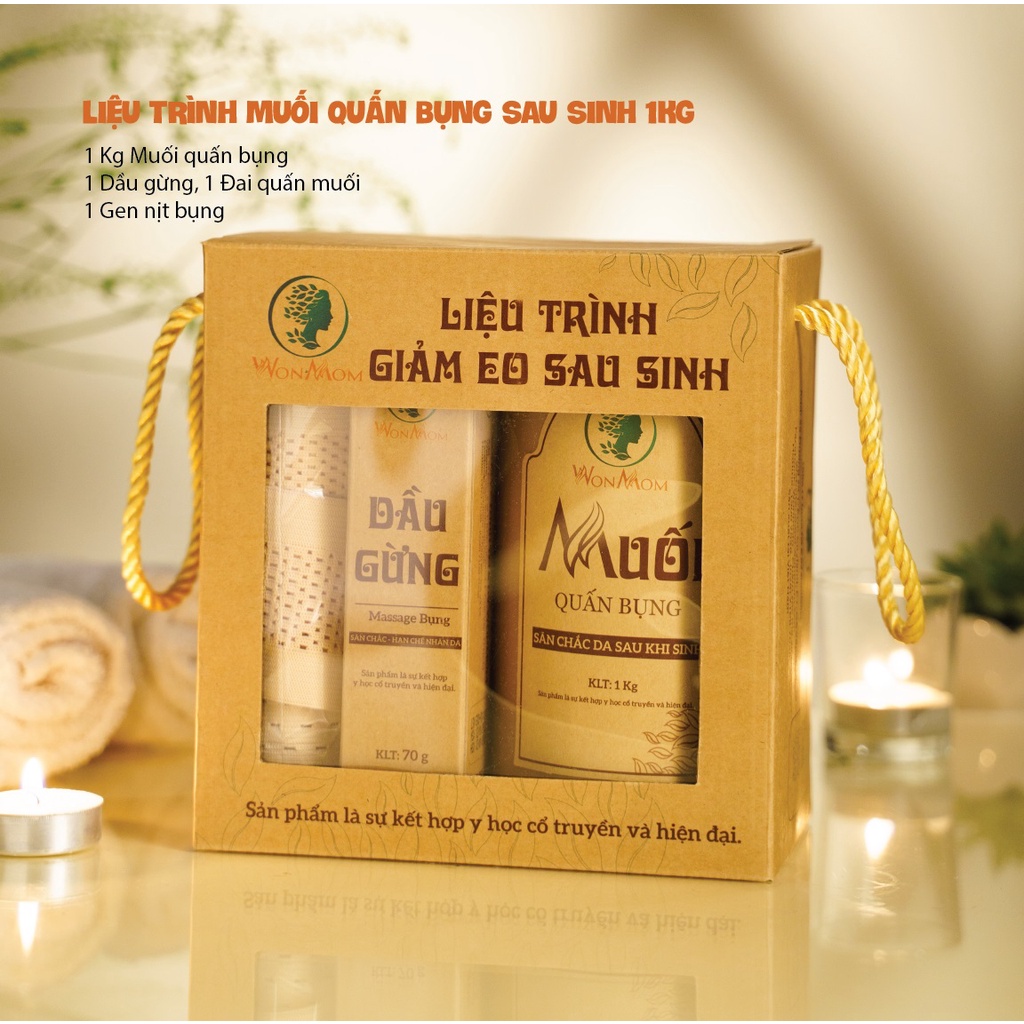Liệu Trình Giảm Eo Cho Mẹ Sau Sinh WONMOM Giảm Mỡ bụng, Giảm Eo, Săn Chắc Bụng, Muối Chườm, Gen Nịt, Dầu Gừng