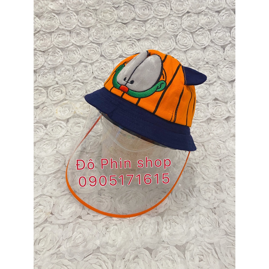 [Bé 0-2 tuổi] Mũ vành bucket hình mèo chống giọt bắn cho trẻ em, vòng đầu 48cm, tấm chắn có thể tháo rời