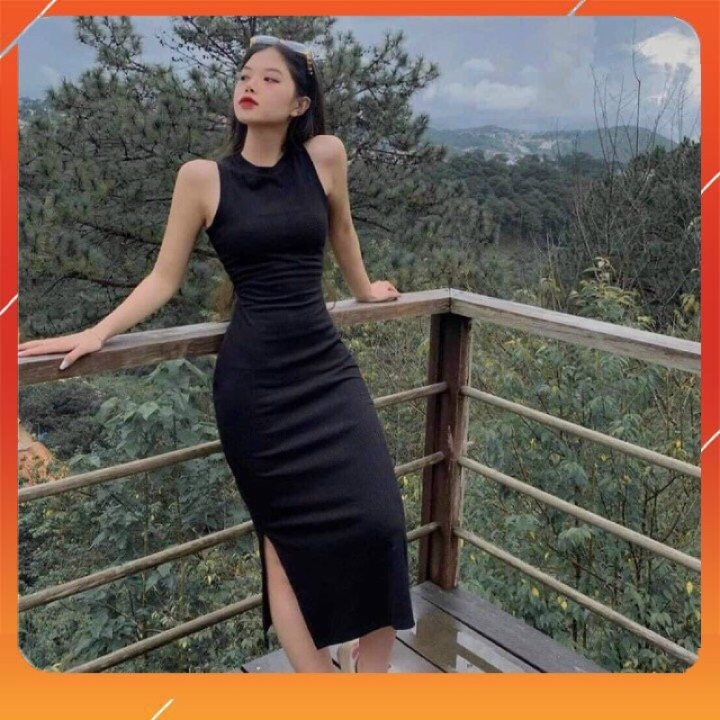 Đầm Body Ba Lỗ Dáng Dài Xẻ Tà 2 Bên, Váy Ba Lỗ Body Dáng Dài Xẻ Tà Chất Thun Gân Dày Dặn Hq