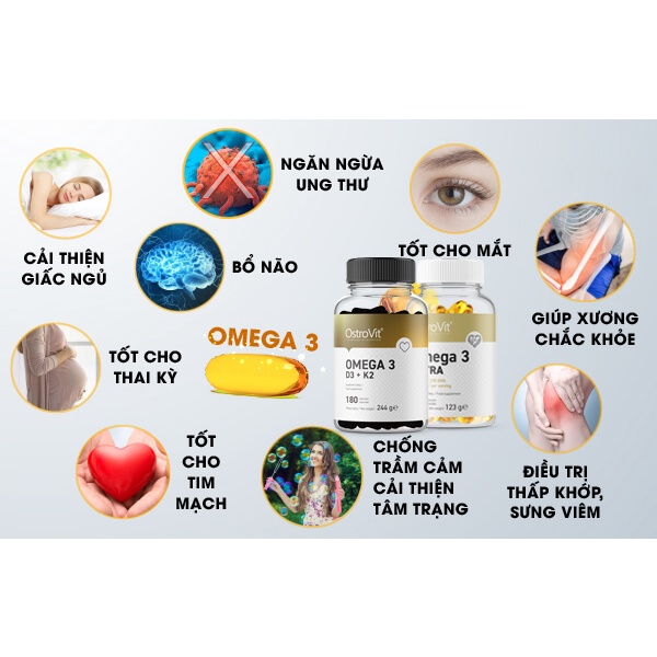 Viên Dầu Cá OSTROVIT OMEGA3 D3 + K2  - Hỗ Trợ Xương Khớp, Tốt Cho Tim Mạch, Mắt, Tăng Đề Kháng