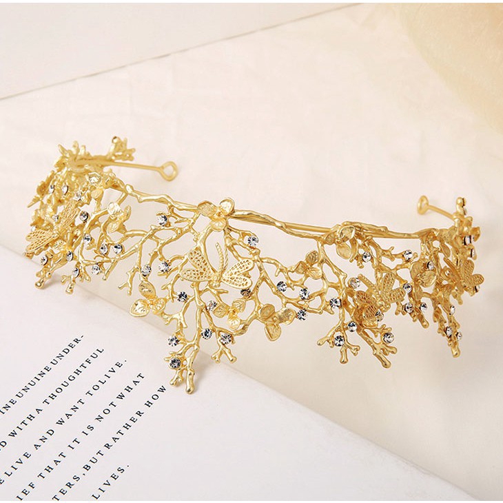 Vương miện cài tóc đính đá màu vàng sang trọng đáng yêu