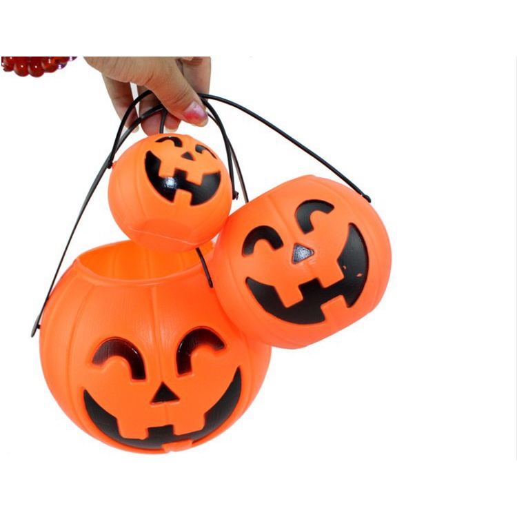 Đèn lồng bí ngô halloween nhựa dẻo rẻ đẹp - Giỏ bí ngô xin kẹo halloween