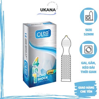 Bao cao su gân gai mỏng kéo dài thời gian Oleo 4in1 Hàn Quốc hộp 12 cái