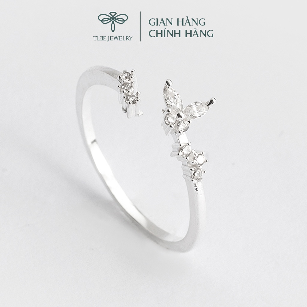 Nhẫn bạc nữ TLEE đính đá hình cánh bướm dáng hở nữ tính NCJ A0203