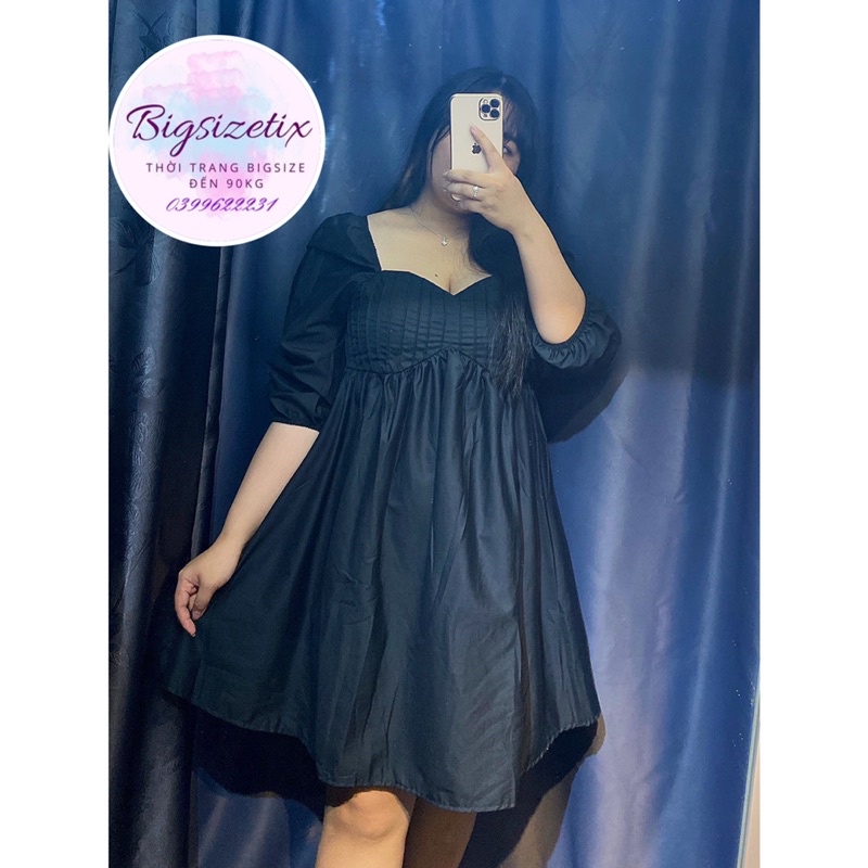 BIGSIZE Đầm babydoll cổ vuông xinh xắn bigsize 50-90kg mẫu chụp thật 100%