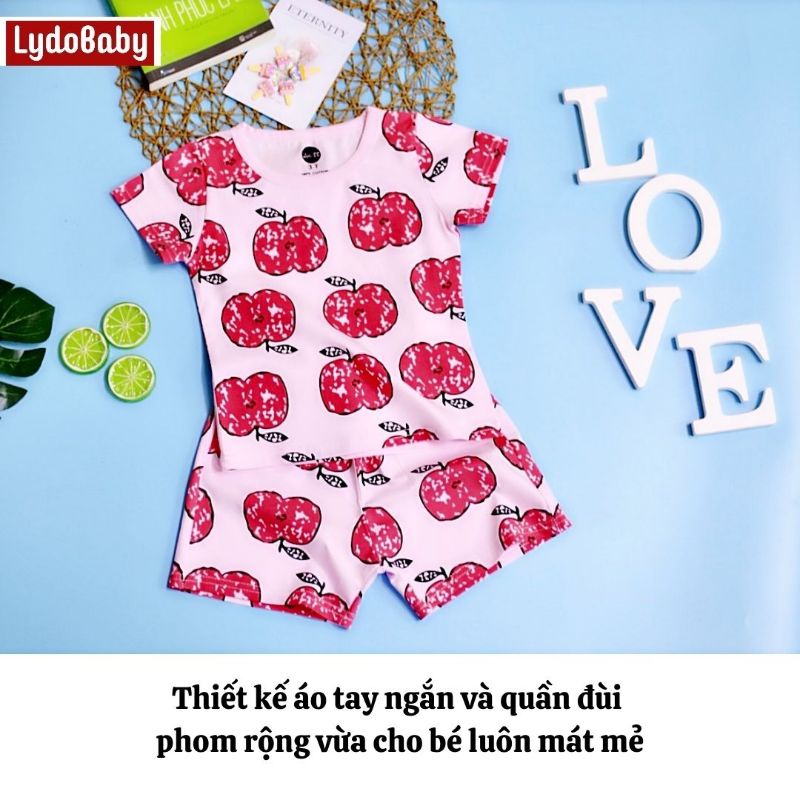 Quần áo trẻ em Lydobaby chất đẹp cho bé trai bé gái 3 tuổi , 5 , 6 , 7 , 8 tuổi cộc tay 100% cotton họa tiết bánh và táo
