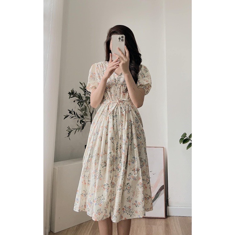 [HÀNG SẴN] VÁY THÔ HOA BABYDOLL TAY BỔNG CỔ V “DARA DRESS” TIỂU THƯ