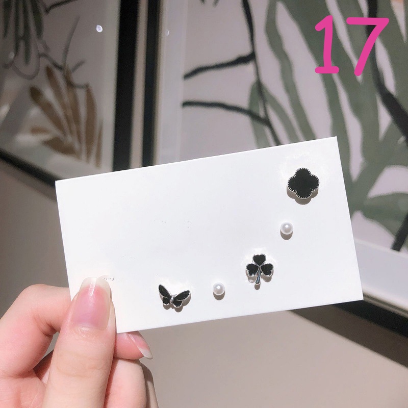 Bông Tai 5 Pcs Set Korea Bow Clover Earrings Fashion Crystal Silver / Gold Party Earring Women Jewelry Gift