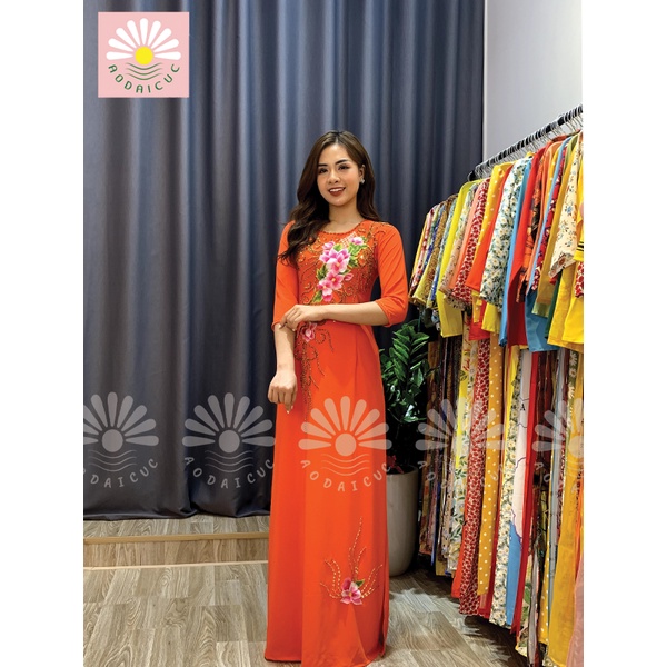 ÁO DÀI DÀNH CHO MẸ, ÁO DÀI MÀU CAM CARROT, HỌA TIẾT PHA LÊ - M06