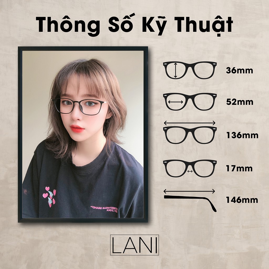 [ Tặng Mắt Cận Miễn Phí ] Gọng Kính Kim Loại Chữ Nhật Lani 1209 _ Kính Mắt Thời Trang Hàn Quốc