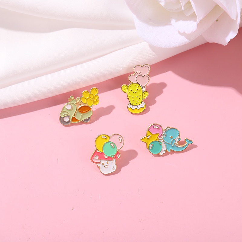 Ghim cài áo QIHE JEWELRY hình cây xương rồng / cá voi hoạt hình 4 kiểu độc đáo tùy chọn