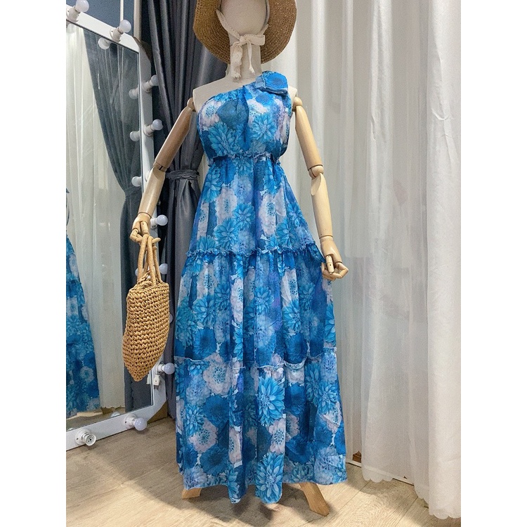 Đầm maxi lệch vai dáng xoè kèm tag hoa phong cách Xuka Dress