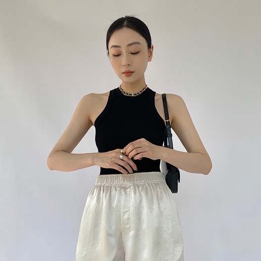 Áo dệt kim ZHELIHANGFEI sát nách dáng ngắn thời trang trẻ trung