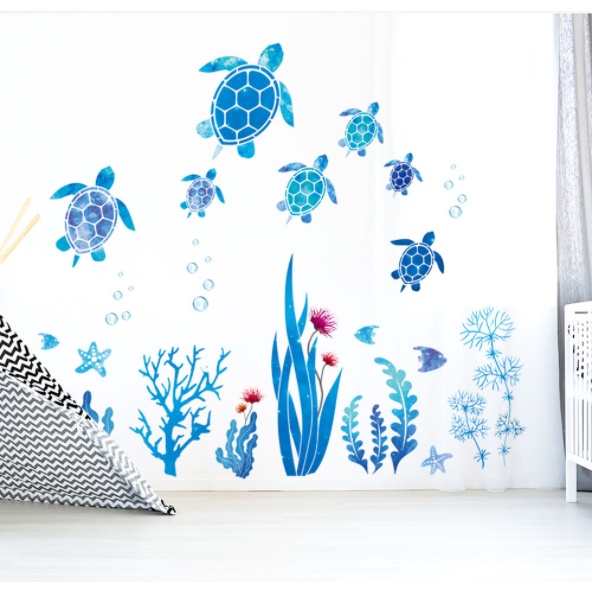 Decal trang trí tường - Đàn rùa đại dương xanh