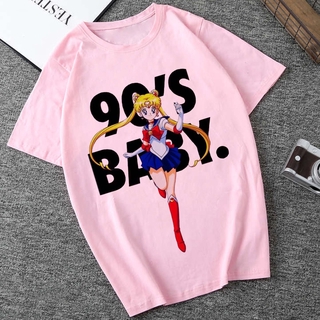 Sailor Moon Áo Thun Nữ Tay Ngắn In Hình Thủy Thủ Mặt Trăng Phong Cách Harajuku Những Năm 90