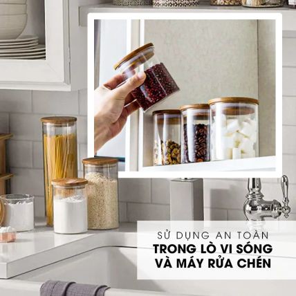 Hũ thủy tinh tròn nắp tre hít kín hơi 2L - SAPATA