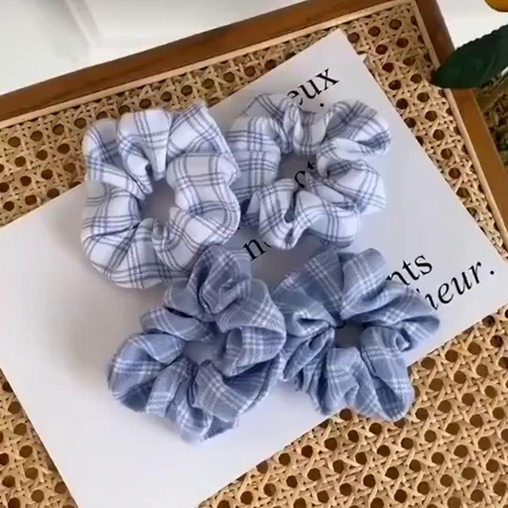 Dây cột tóc đuôi ngựa bằng vải họa tiết kẻ sọc thanh lịch