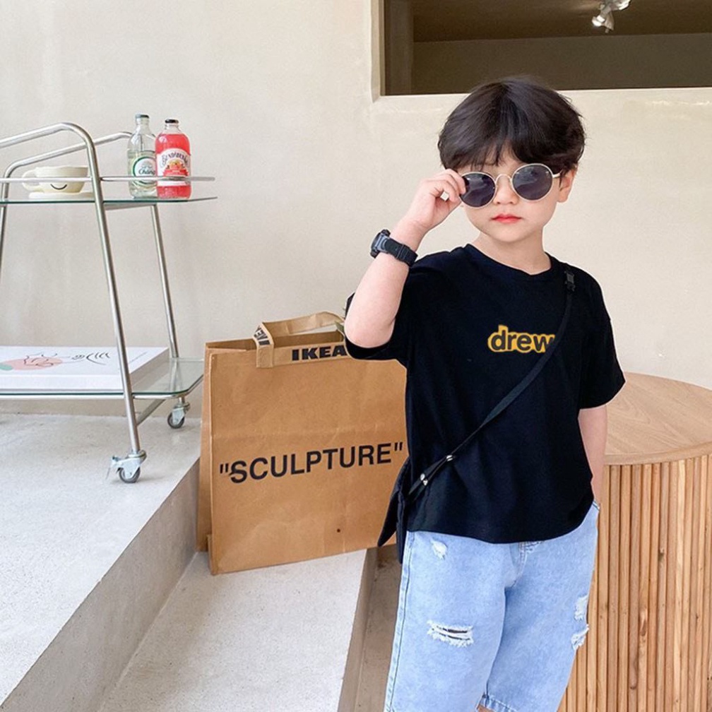 Áo thun Drew logo cho bé , áo thun hàng hiệu chất liệu cotton cho bé trai , bé gái unisex , TP KIDs MSP 1245