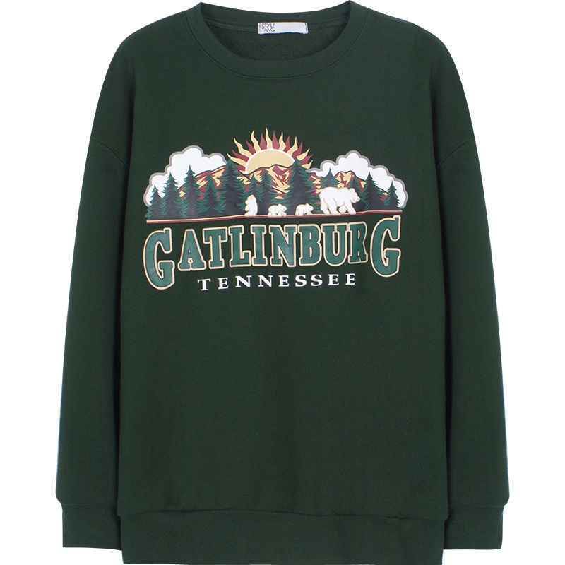Áo sweater kiểu chui đầu dáng rộng mỏng in hình thời trang xuân thu phong cách Retro