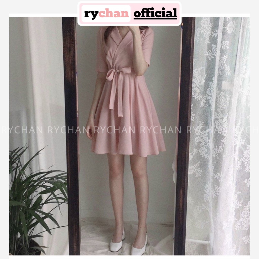 Đầm Xòe Hồng Dáng Ngắn Thắt Nơ Eo Điệu Đà - DX0053