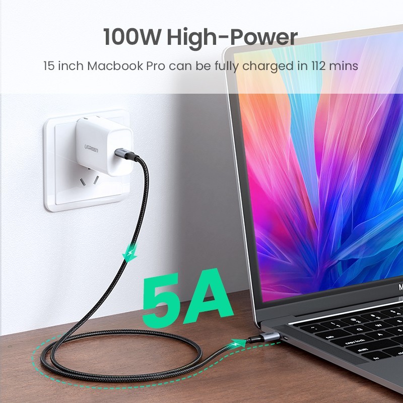 Cáp Sạc Nhanh Ugreen 100w Usb C to C 20V/5A , Hỗ Trợ Sạc Nhanh PD, QC 4.0, Sạc nhanh điện thoại, laptop, macbook...