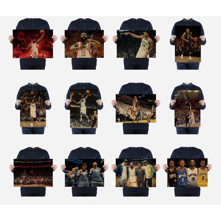 Poster Bóng Rổ NBA Hình Cầu Thủ Bóng Rổ Lebron James Chất Liệu Giấy Kraft Cổ Điển Kích Thước 52*36 cm