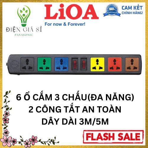 Ổ Cắm Có Dây(6D32N/6D52N) Chính Hãng LIOA_Dây Dài 3m/5m