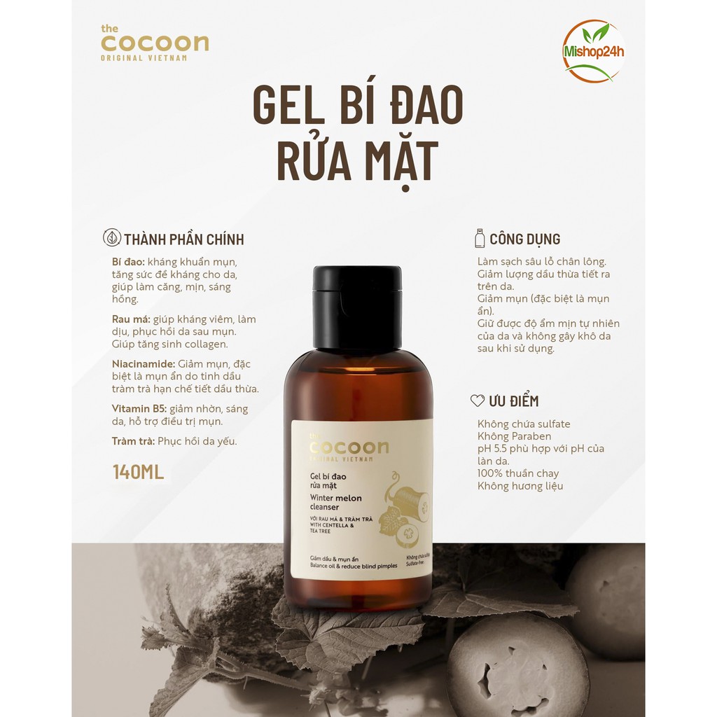 Gel bí đao rửa mặt Cocoon (Winter melon cleanser) 140ml