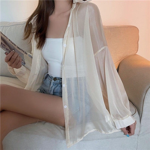 Áo sơ mi COZOKC tay dài dáng rộng chống nắng phong cách Hàn Quốc thời trang