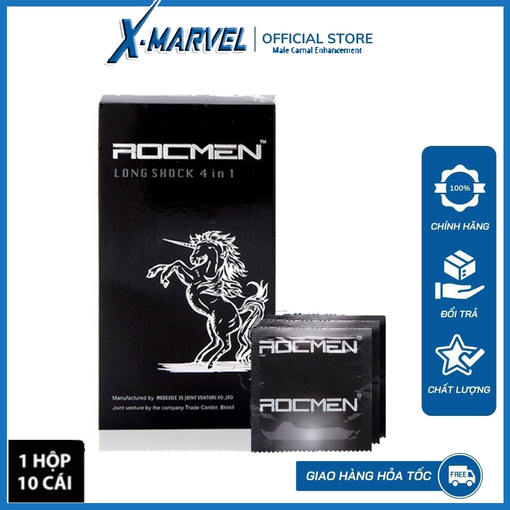 Bao cao su ROCMEN Long Shock Có Gai, Gân, Kéo Dài Thời Gian, Hộp 12 Cái_ Chân thực từng chuyển động XMARVEL